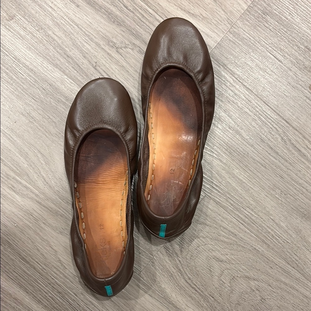 Size 12 TIEKS Chocolate Brown Leather Ballet Flats